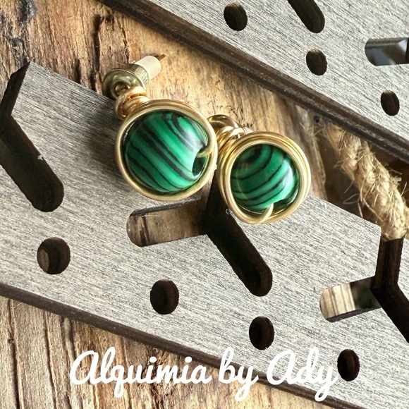 Alquimia Green and Gold Malachite Earrings - Picture 1 of 1